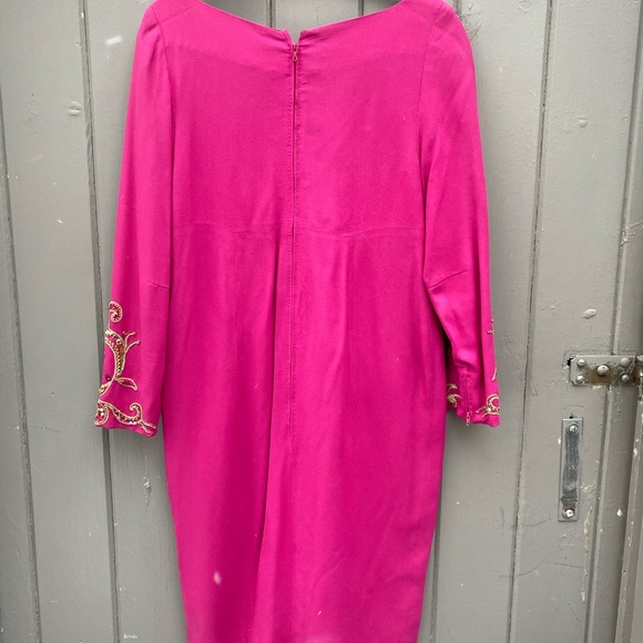 Isabelle Allard Paris Magenta Dress Gold Bead Botanical Paisley Applique - Picture 10 of 11